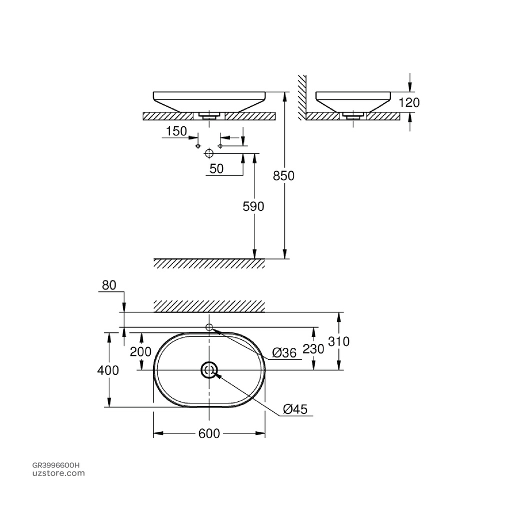 GROHE Airio Vessel basin lozenge 60 , 3996600H , alpine white