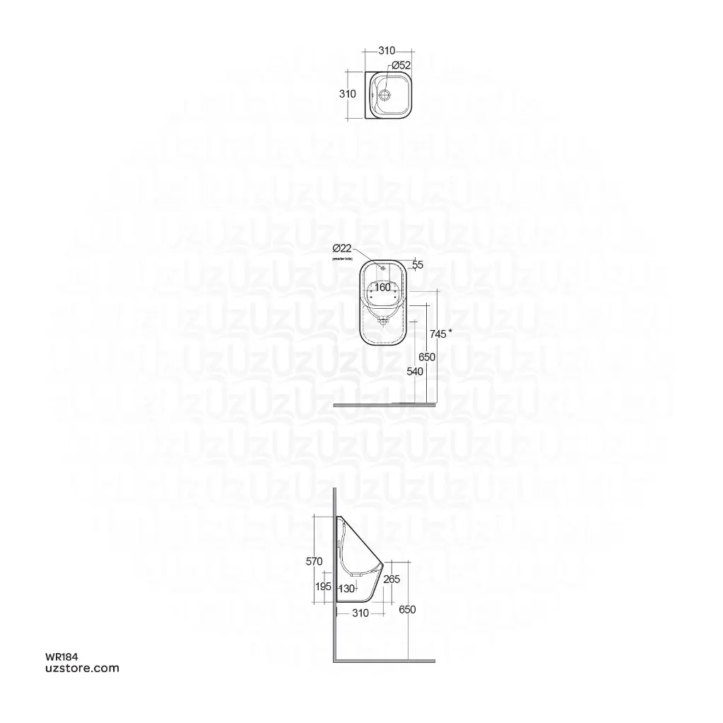 Uzstore RAK CERAMIC - SERIES 600 URINAL BOWL (31CM) BRACKET FOR SERIES 600 URINAL SE19AWHA + OC43  WR184-02.webp