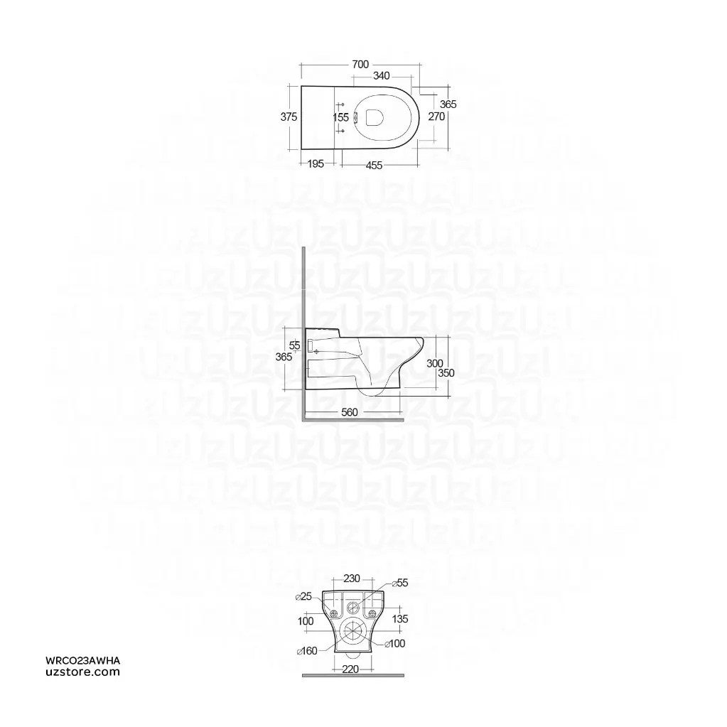 Uzstore  RAK Ceramic Compact Wall Hung WC Rimless 70CM CO23AWHA WRCO23AWHA-02.webp