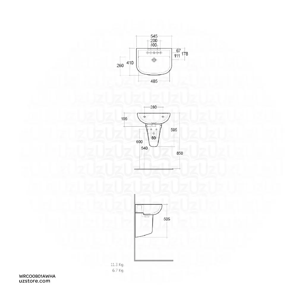 Uzstore RAK Ceramic Compact Wash Basin 55 CM CO0801AWHA  WRCO0801AWHA-02.webp