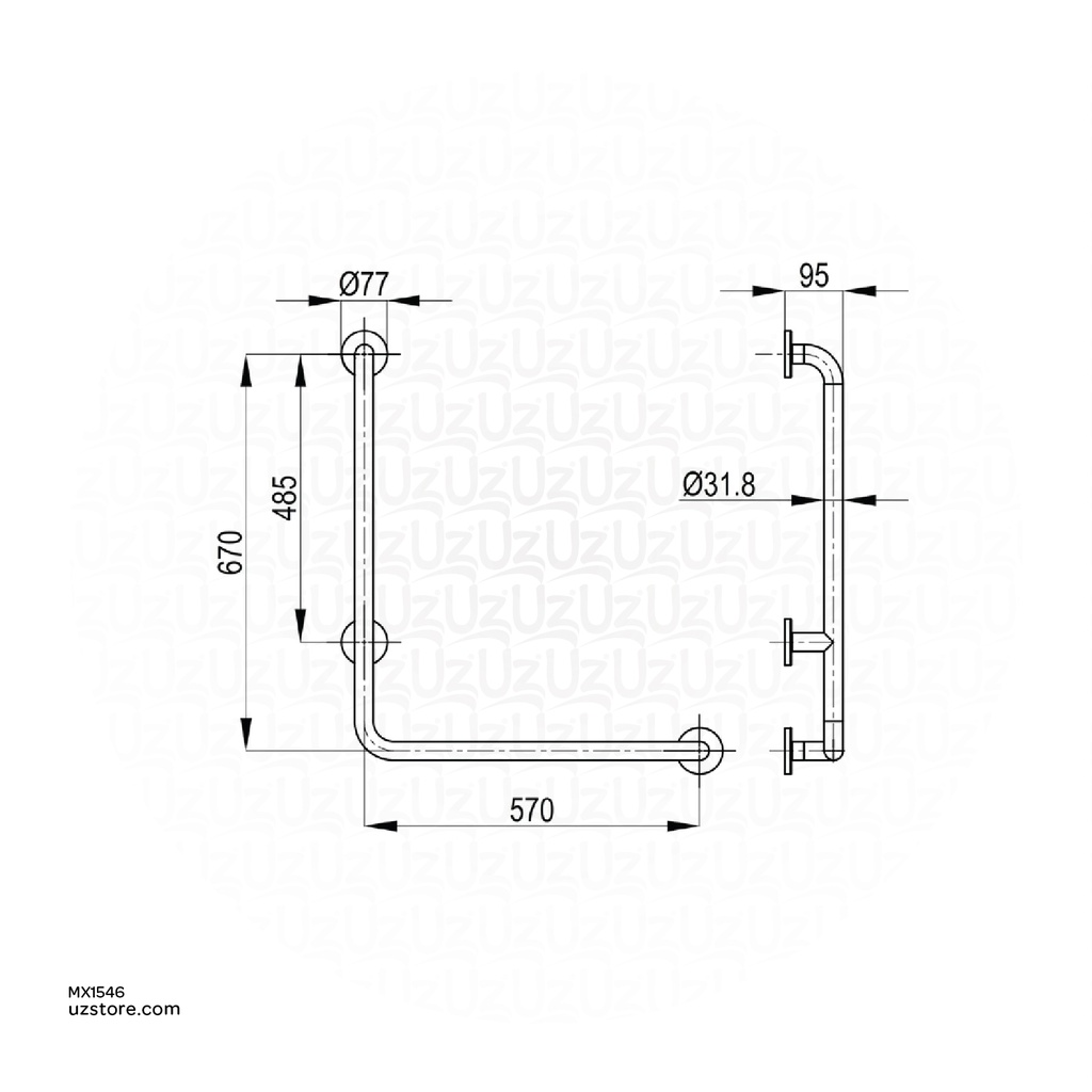 Kludi RAK Grab Bar Right Handed SS 304 Satin finish up to 150kg RAK90411