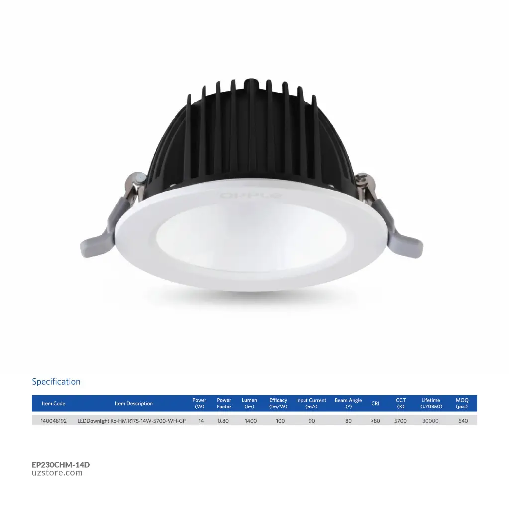 Uzstore OPPLE LED Down Light  RC-HM-R175 14W , 5700K-WH-GP Day Light , 140048192  EP230CHM-14D-02.webp