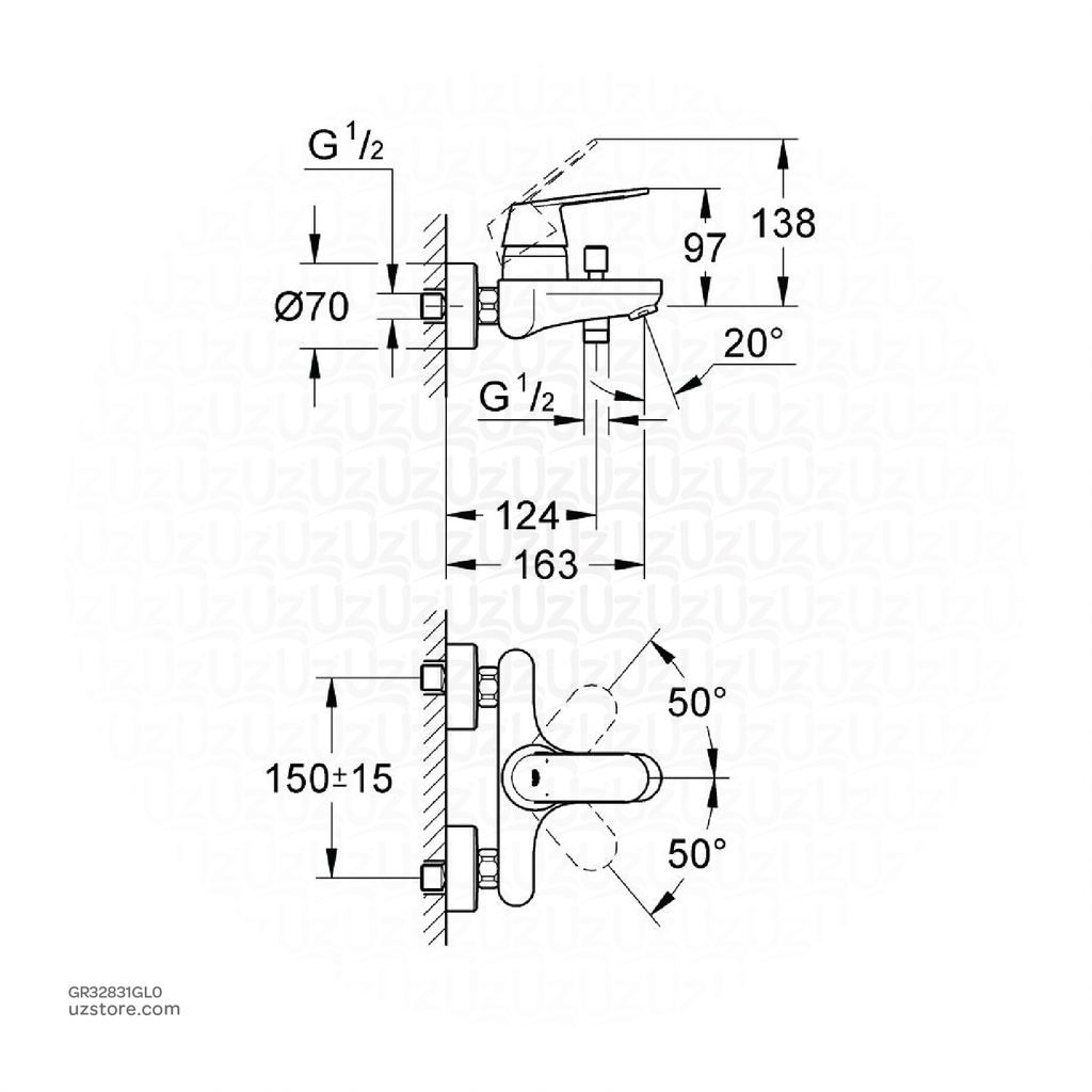 GROHE Eurocosmo Single-lever bath mixer 1/2" , 32831GL0 ,  Cool Sunrise