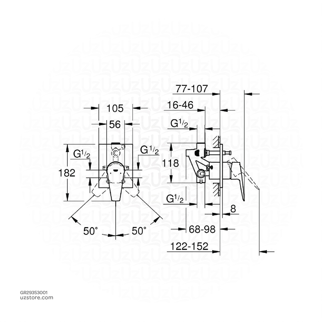 GROHE BauEdge Single-lever bath mixer 1/2" , 29353001 , chrome
