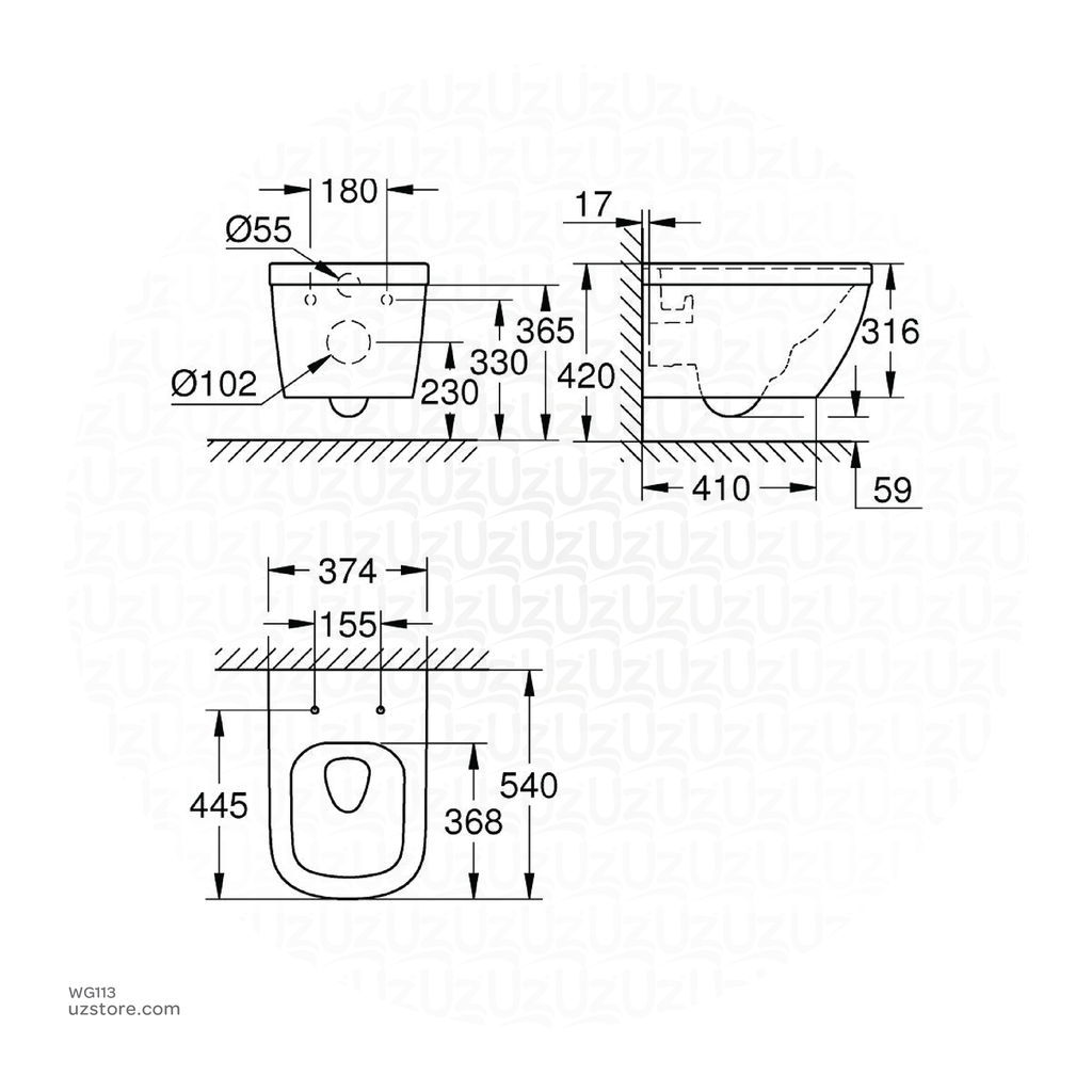 EURO Ceramic wc wall hung + EURO ceramic wc-seat soft close GR39328000+GR39330000 GROHE