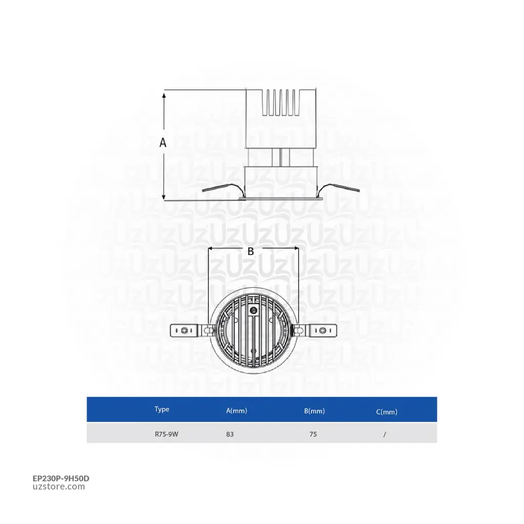 Uzstore OPPLE LED Down light RA-P-He3-R75-9W- , 4000K 50D Natural White 541003845200  EP230P-9H50D-01-03.webp
