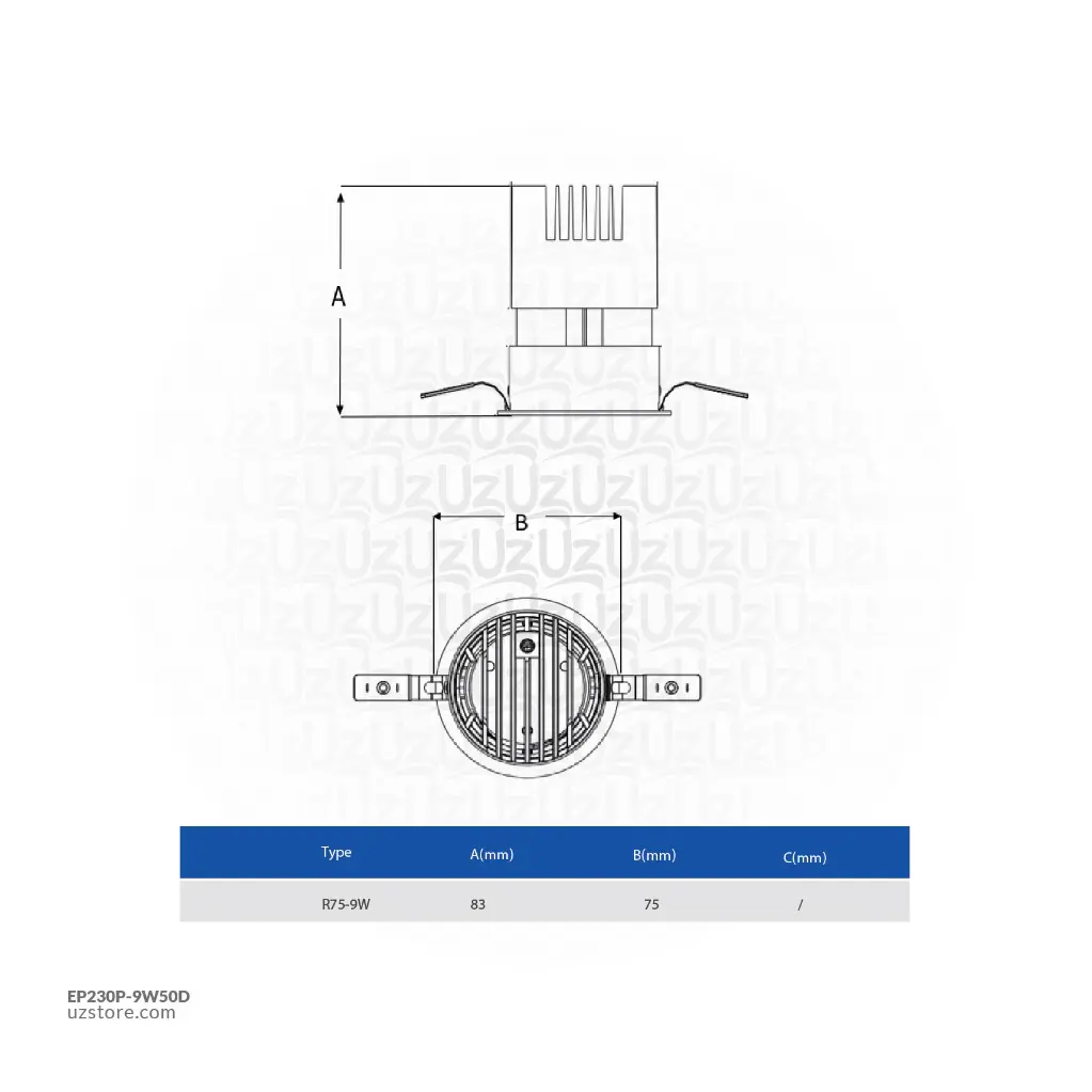 Uzstore  OPPLE LED Down light RA-P-He3-R75-9W- , 3000K 50D Warm White 541003845000 EP230P-9W50D-01-03.webp
