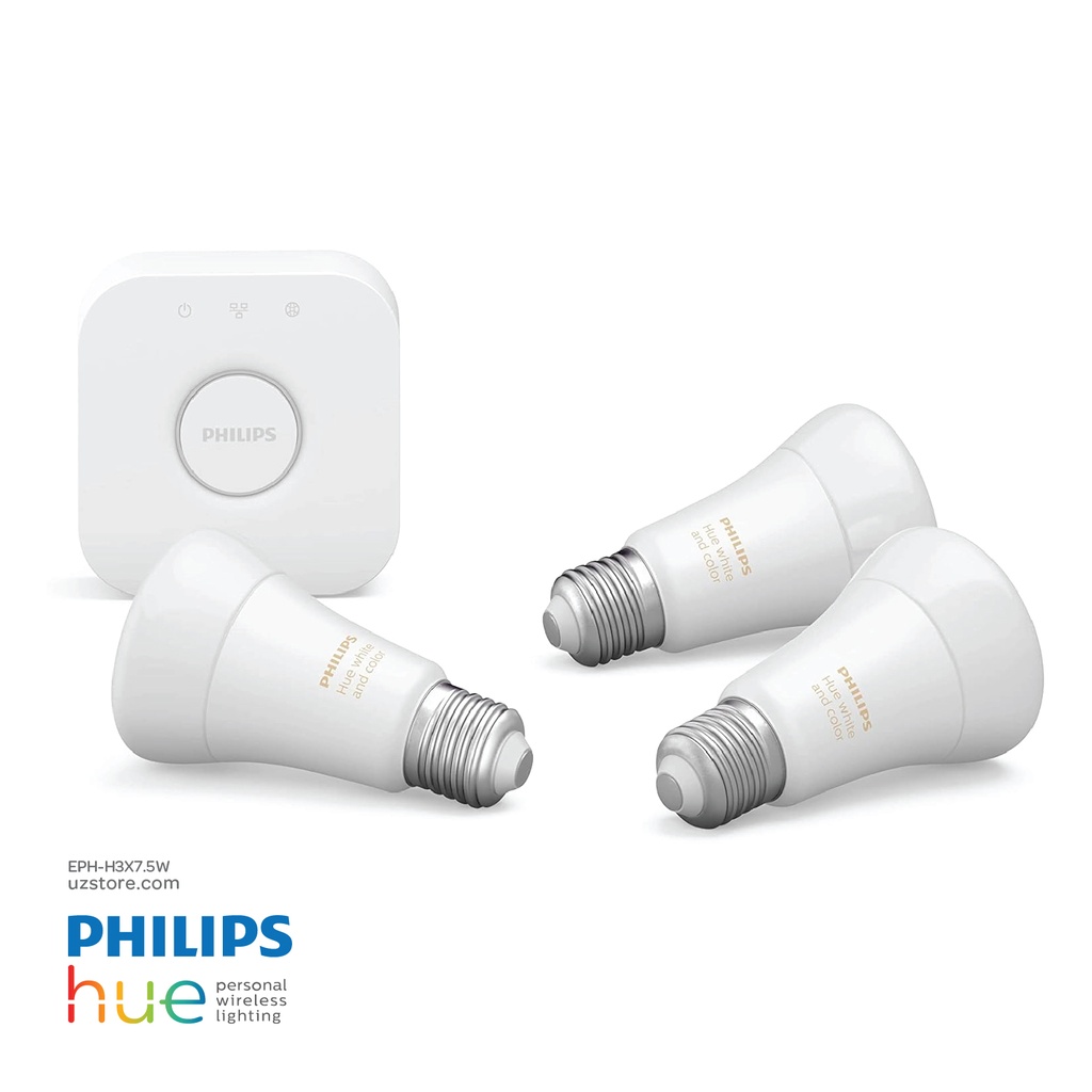 PHILIPS Hue Uae White & Color Ambiance LED Smart Bulb Starter Kit (3 Bulbs & Bridge ) , 9290024896