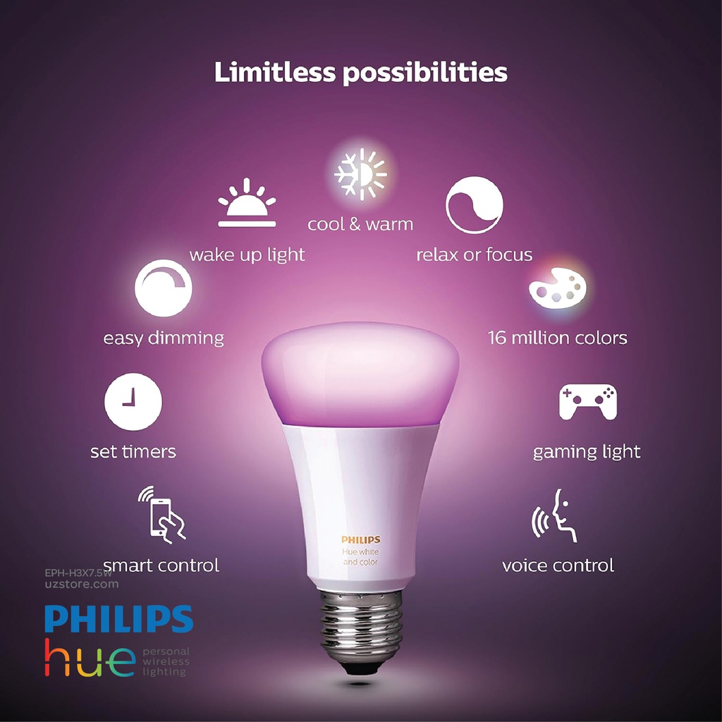 PHILIPS Hue Uae White & Color Ambiance LED Smart Bulb Starter Kit (3 Bulbs & Bridge ) , 9290024896