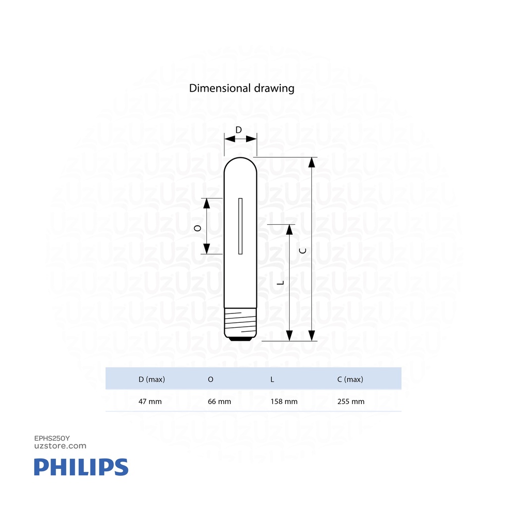 Philips SON-T 250W E E40 1SL/12 High Pressure Sodium lamp with clear tubular outer bulb 928492409291