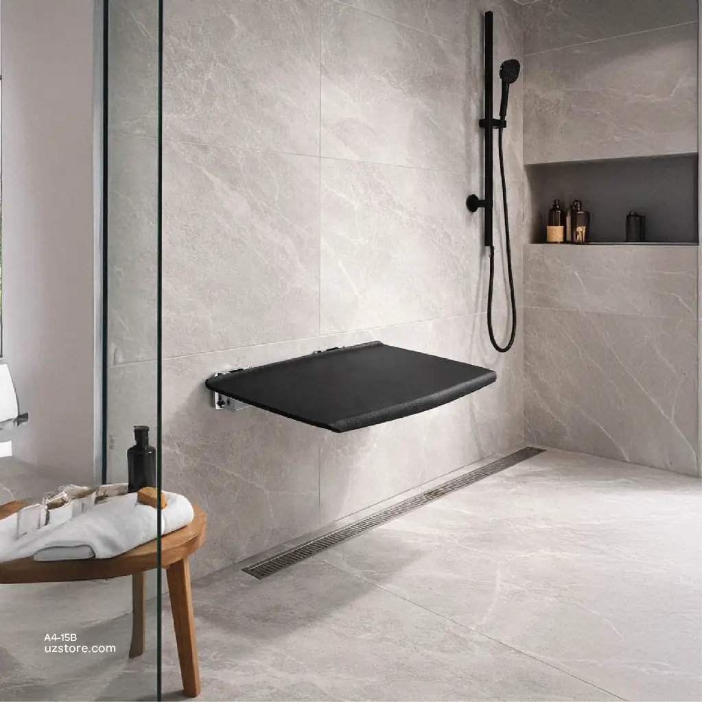 Uzstore Black Shower seat 35x33.8x7cm Aluminum, ABS  A4-15B-03.webp