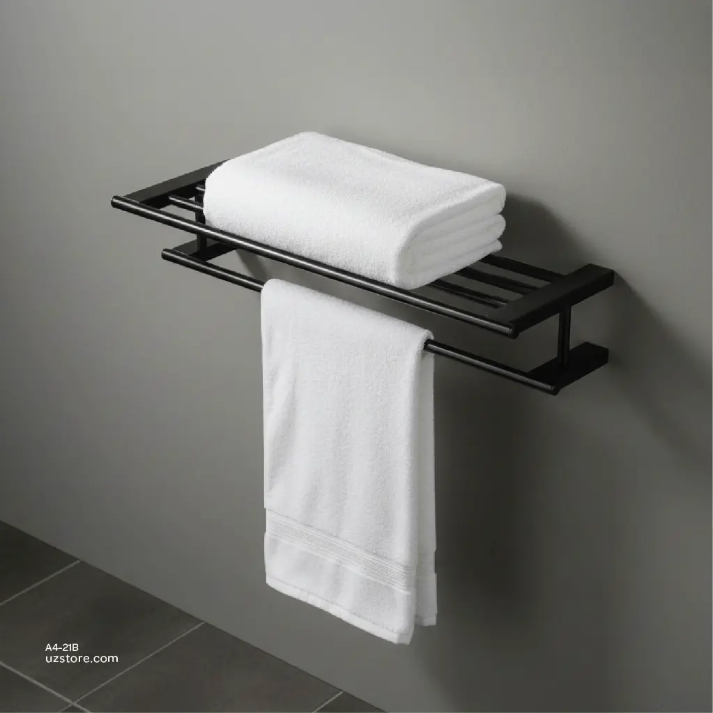 Uzstore  Black Double towel rack 66x21x11.5 cm Brass & stainless steel A4-21B-03.webp