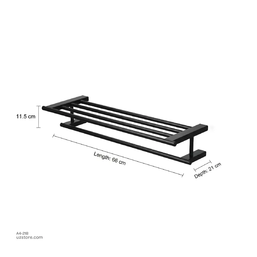 Uzstore  Black Double towel rack 66x21x11.5 cm Brass & stainless steel A4-21B-02.webp