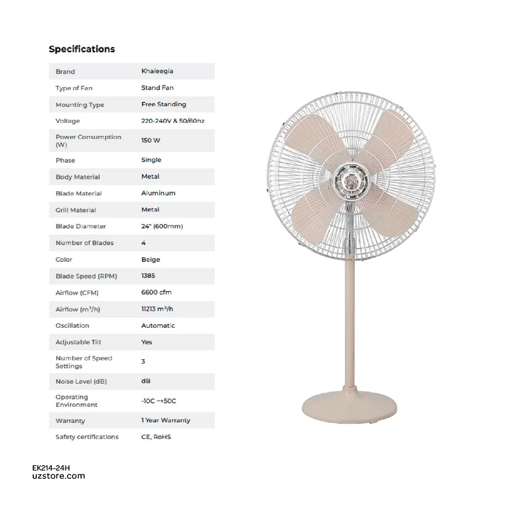 Uzstore 24 Inch Heavy Duty Stand Fan KHALEEGIA KPF-24  EK214-24H-02.webp