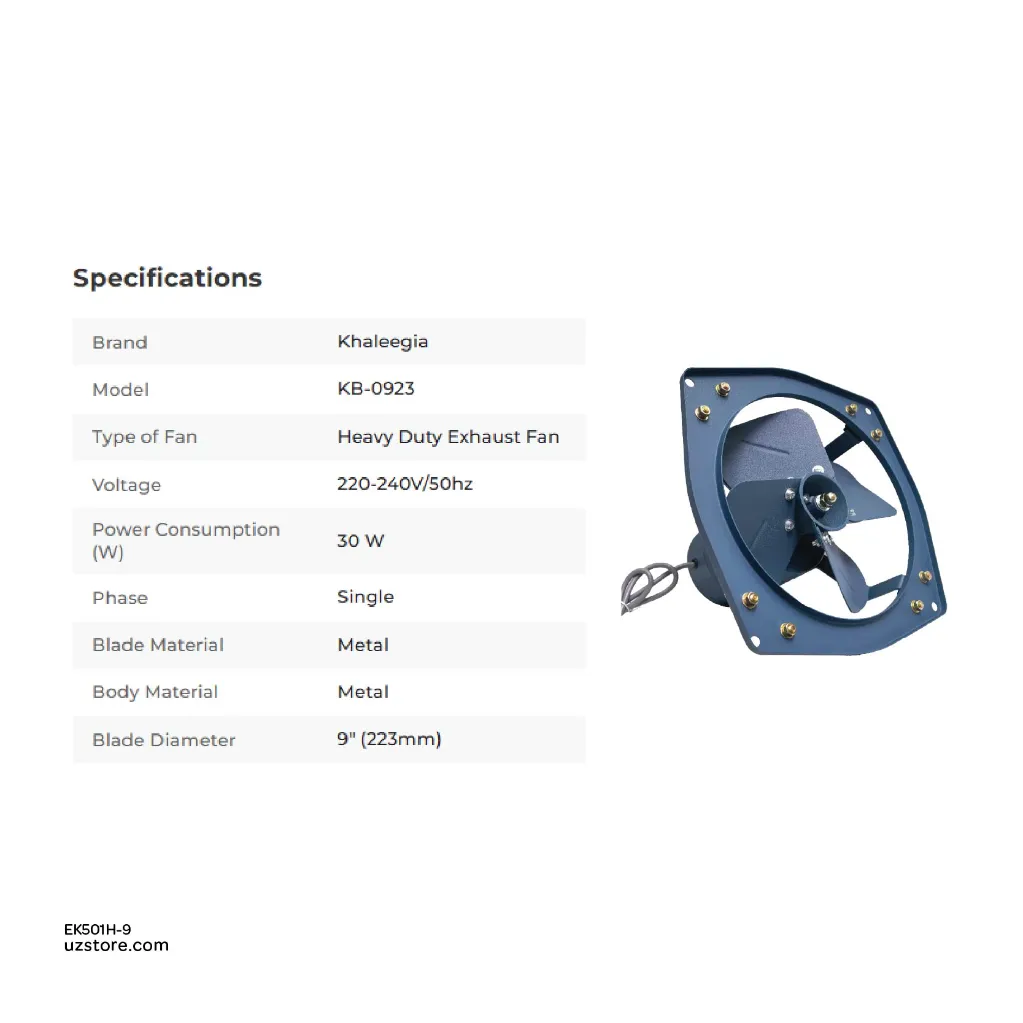 Uzstore 9 Inch EXHAUST FAN METAL BODY HEAVY DUTY KHALEEGIA  KB-0923 EK501H-9-02.webp
