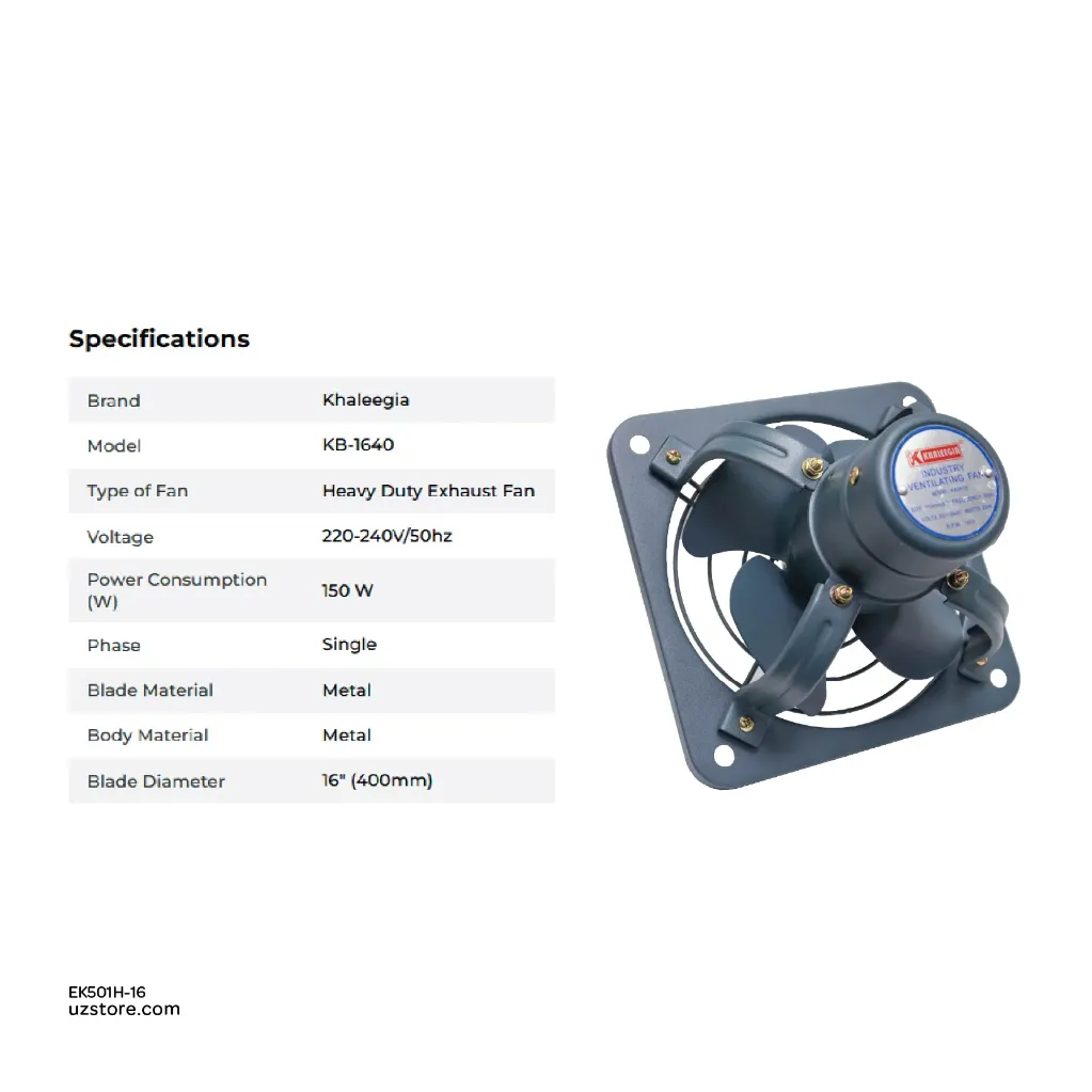 Uzstore 16 Inch EXHAUST FAN METAL BODY HEAVY DUTY KHALEEGIA KB-1640 EK501H-16-02.webp