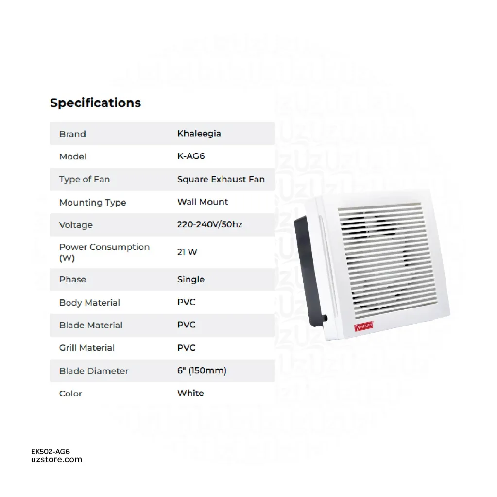 Uzstore KHALEEGIA EXST FAN 6Inch  SQ  EK502-AG6-02.webp
