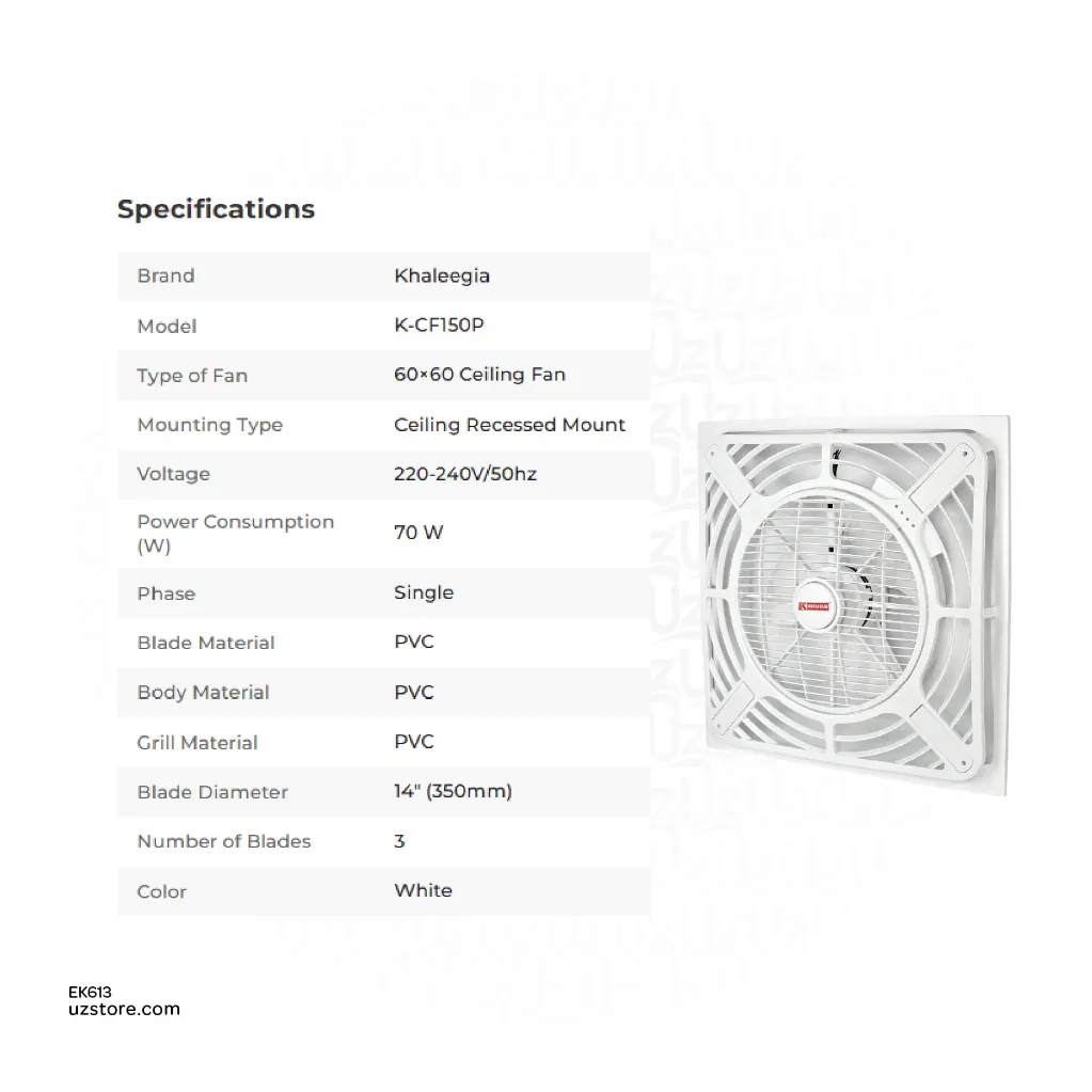 Uzstore  KHALEEGIA Ceeling fan 60x60 white EK613-02.webp