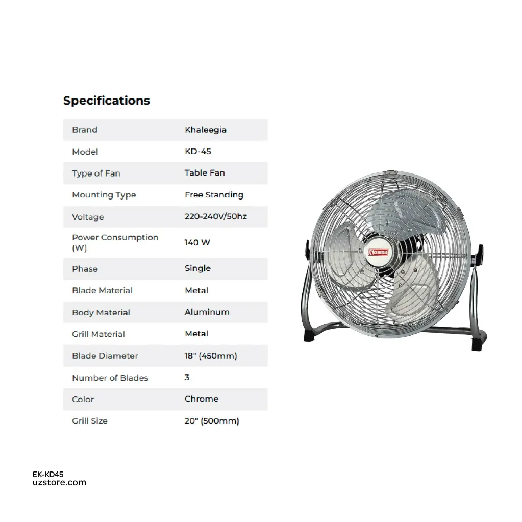Uzstore 18 Inch Floor Fan Khaleegia KD-45 EK-KD45-02.webp