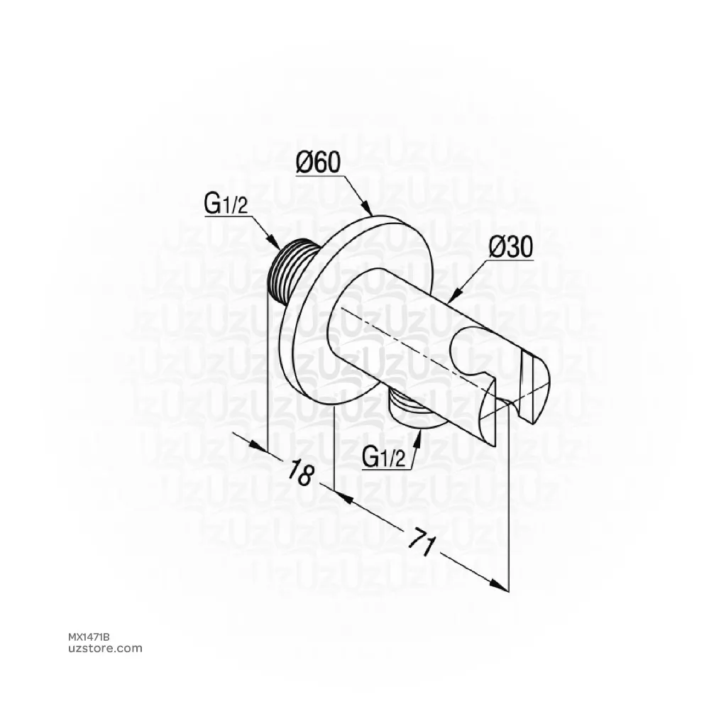Uzstore KLUDI RAK Black Wall Supply with Shower Holder Brass DN 15, Size 32 x 89 mm Matt Black  RAK22082.BK2  MX1471B-02.webp