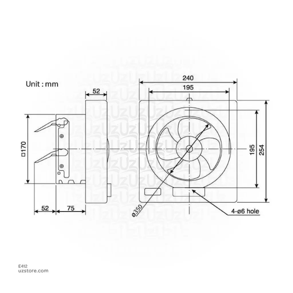 Uzstore KDK EXAUST FAN 6 Inch SQ 15 AAQ1 E412-02.webp