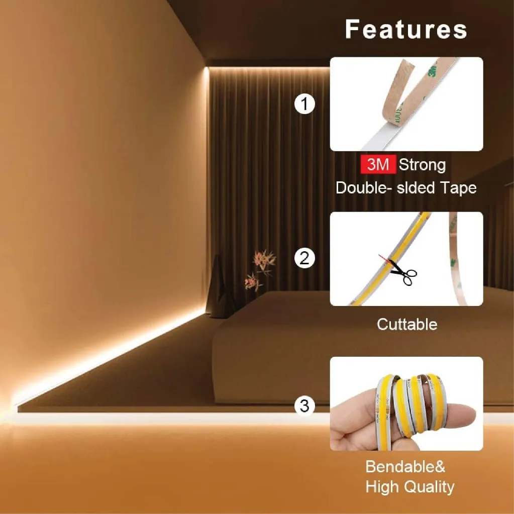 Uzstore COB Led Strip 24V 8MM  Warm White 90 LM W E1403C-WW-02.webp