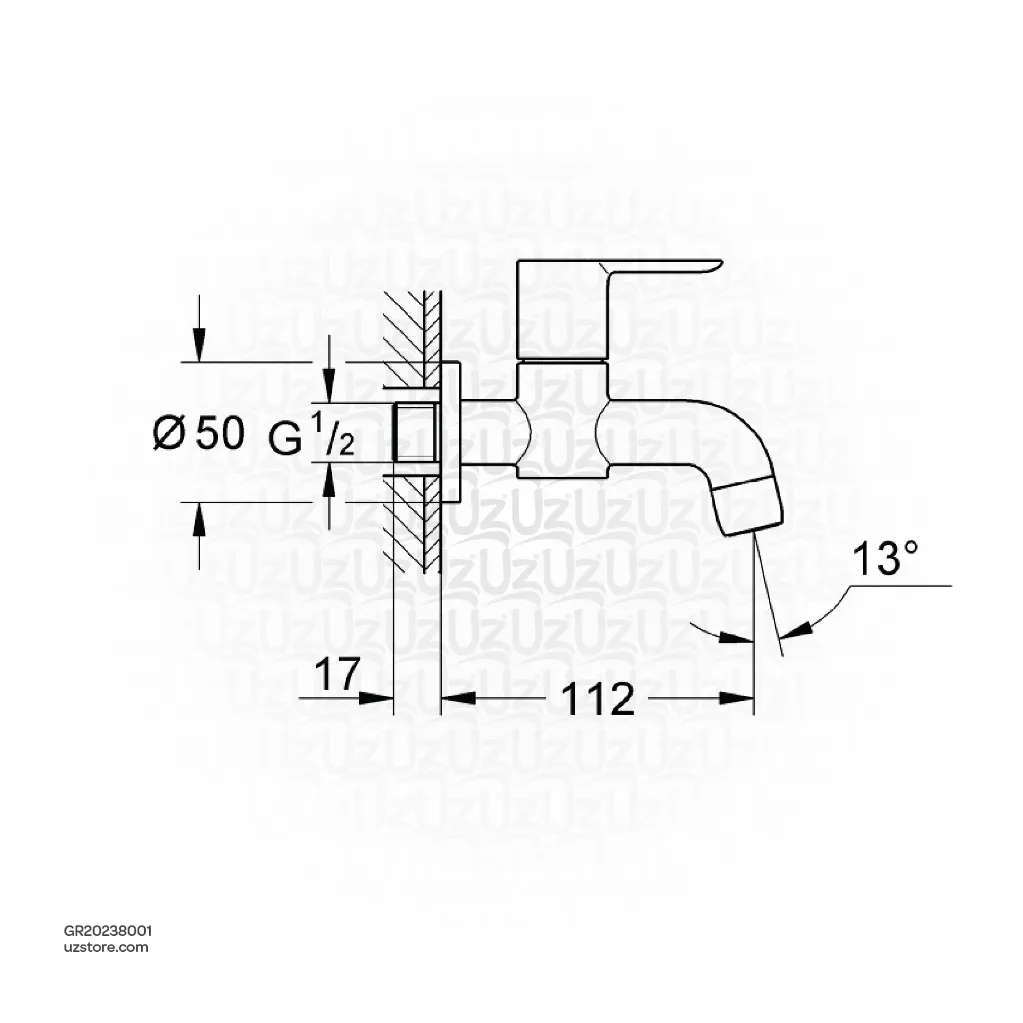 Uzstore GROHE BauEdge Bibtap Half Inch  20238001 Chrome GR20238001-02.webp