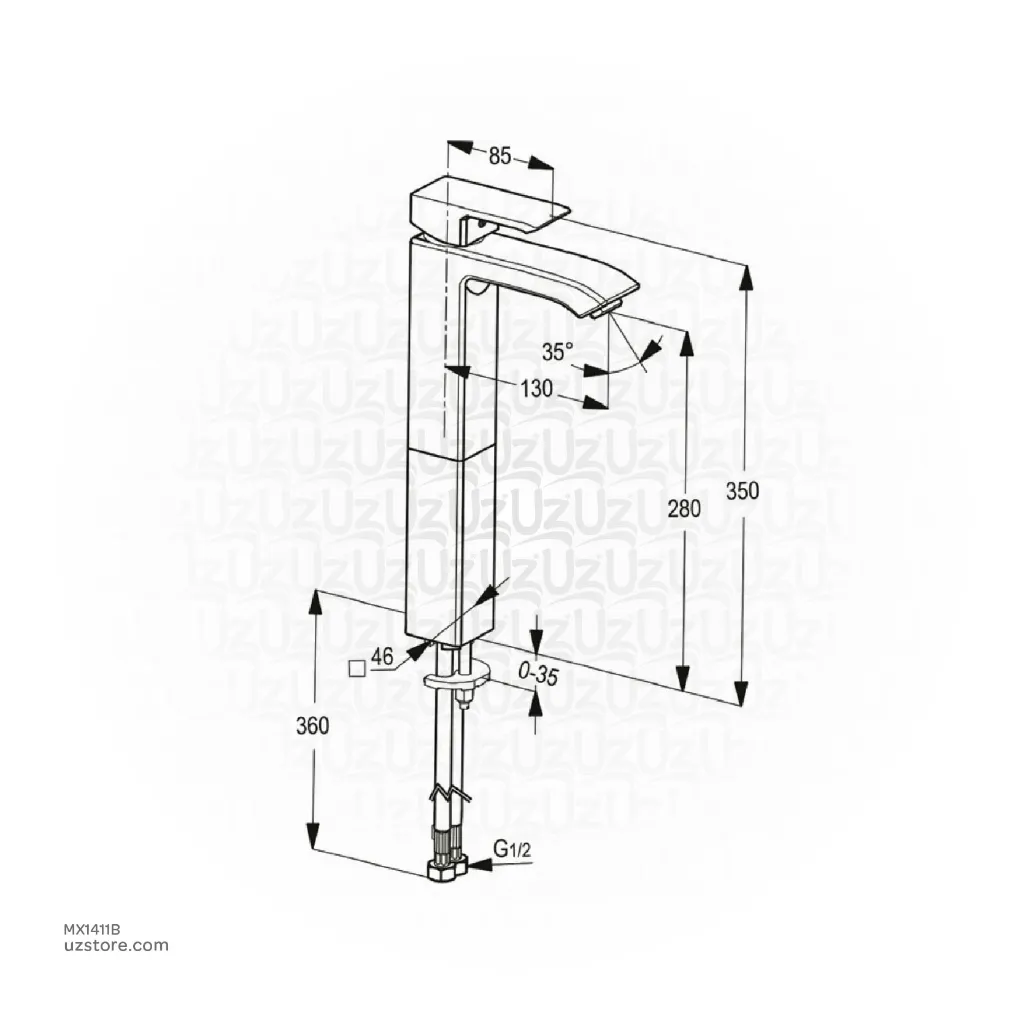 Uzstore KLUDI RAK Profile Star Single Lever High-Raised XL Basin Mixer, MX1411B-02.webp