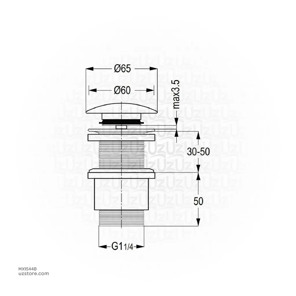 Uzstore RAK KLUDI ACCESSORIES Click Clack Waste Fitting Without Over Flow Hole - Black Matt RAK22025UK.BK2 MX1544B-02.webp