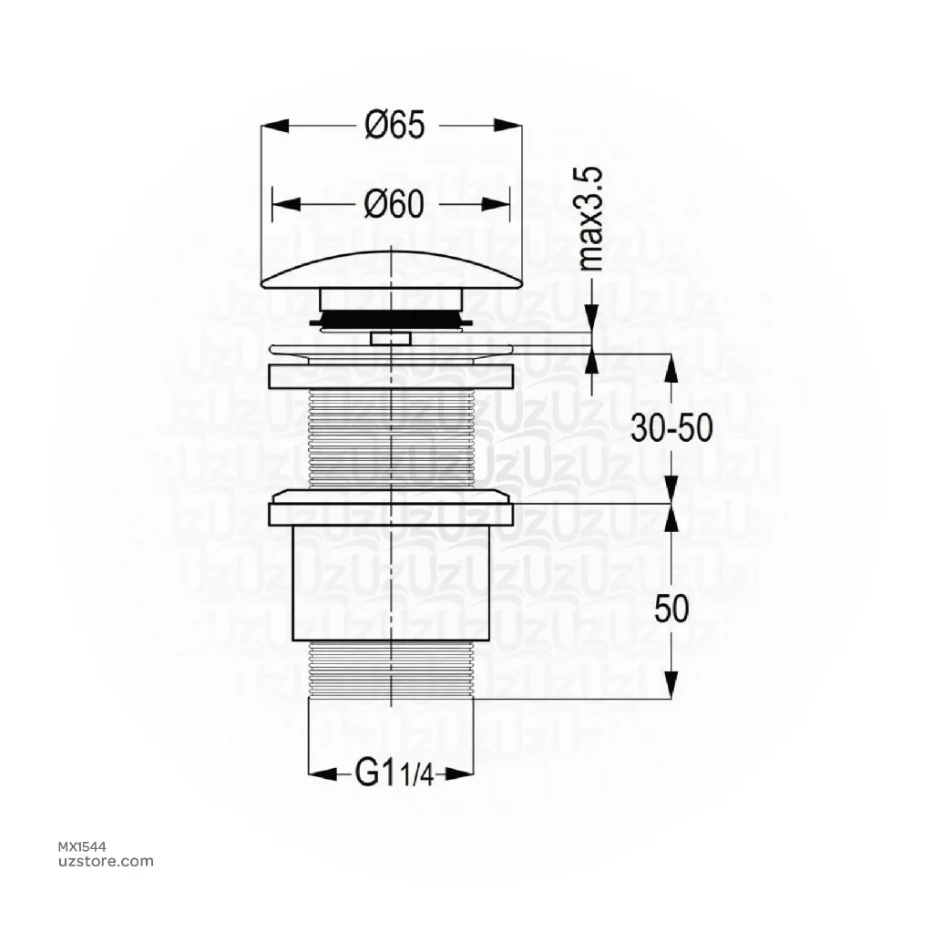 Uzstore Kludi RAK Click Clack Waste Fitting  without Over flow hole RAK22025UK  MX1544-02.webp