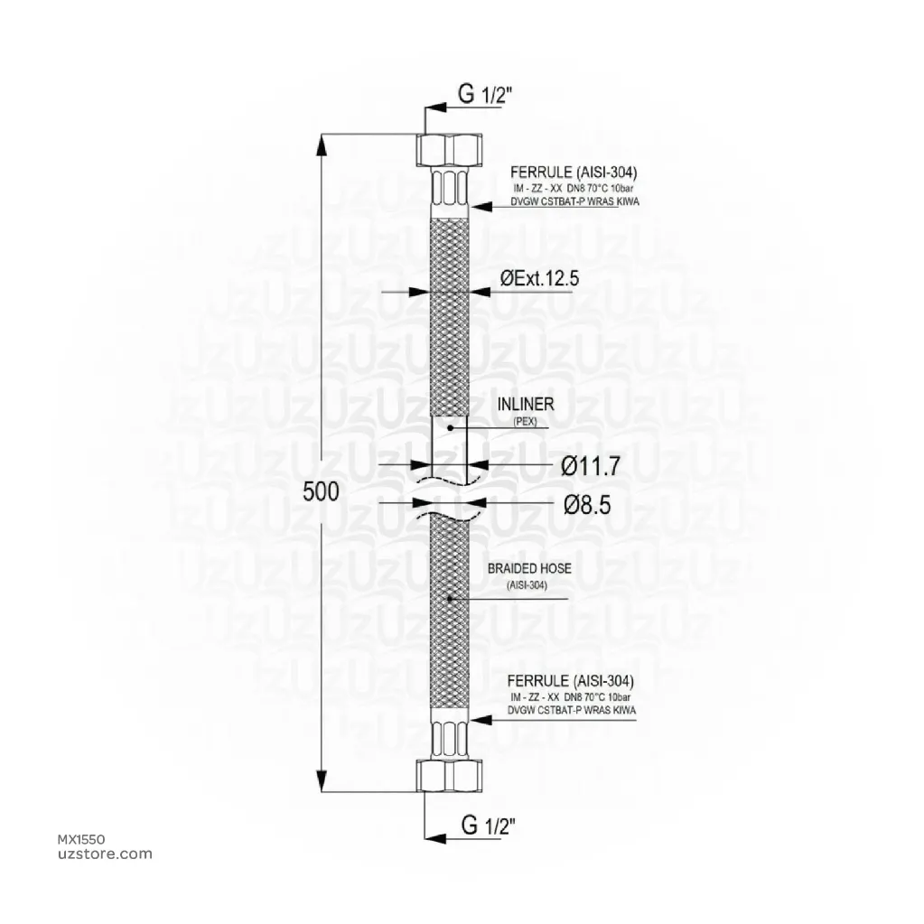 Uzstore Kludi RAK  Flexible hose G Half Inch  Inch x 500 mm RAK22008 MX1550-02.webp