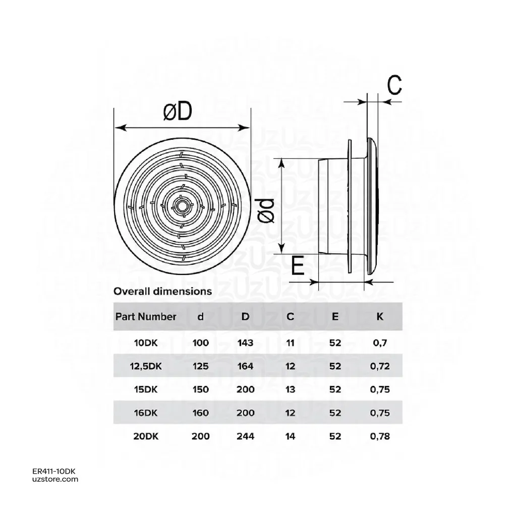 Uzstore Adjestable Inlet and exhaust anemostal with flange ⌀100 ERA 10DK Made in Russia  ER411-10DK-04.webp