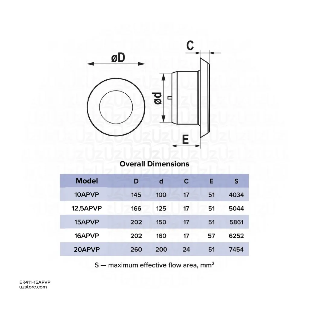 Uzstore Adjestable Inlet and exhaust anemostal with flange ⌀150 ERA 15APVP Made in Russia ER411-15APVP-03-03.webp