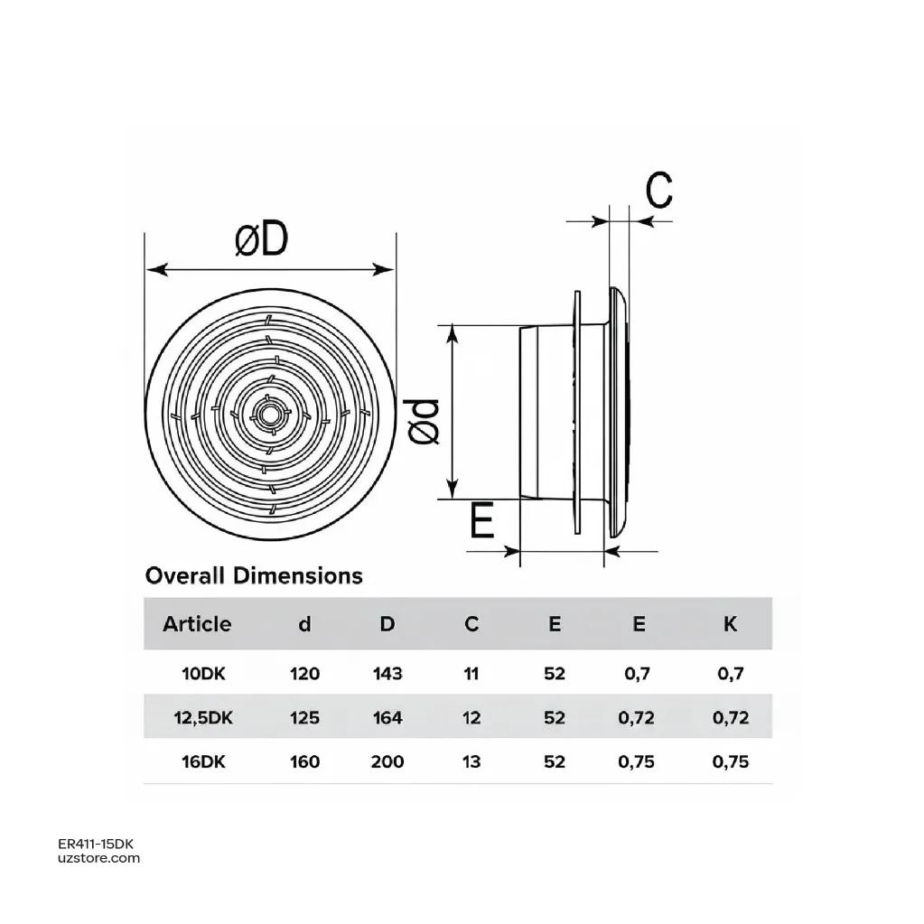 Uzstore   Adjestable Inlet and exhaust anemostal with flange ⌀150 ERA 15DK Made in Russia ER411-15DK-03.webp