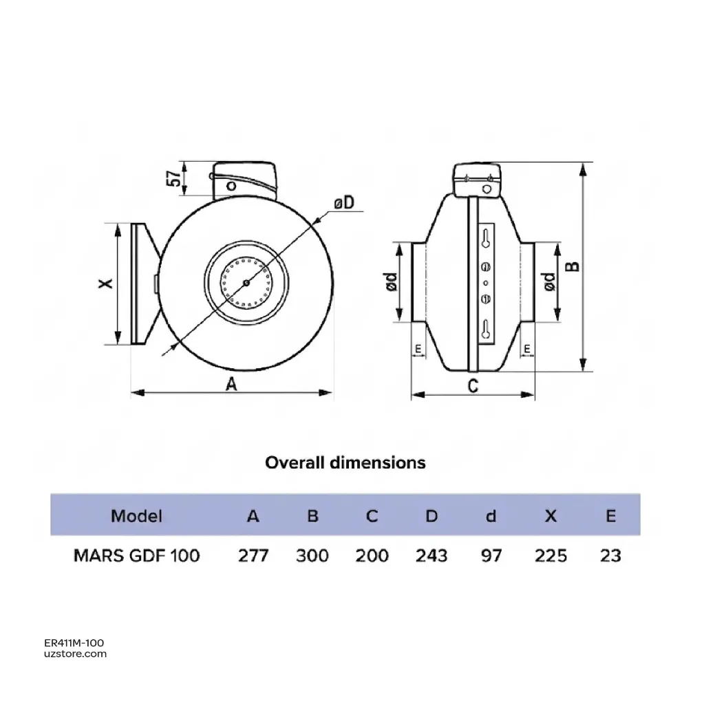 Uzstore Centrifugal Inlet and Exhaust Axial duct fan galvanized Steel ERA MARS GDF 100 Made in Russia ER411M-100-03.webp