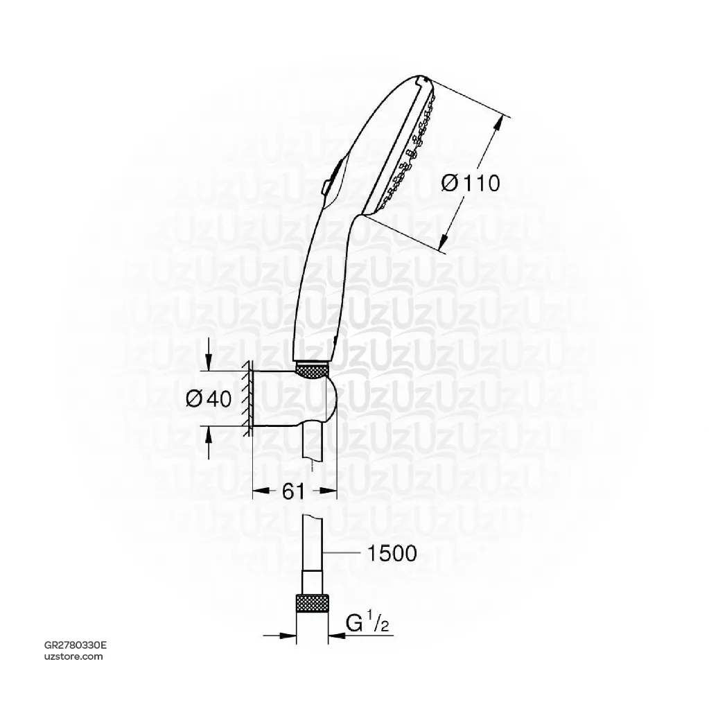 Uzstore  GROHE Tempesta 110 Wall holder set 2 sprays (Rain , Jet) , 2780330E , chrome GR2780330E-03.webp