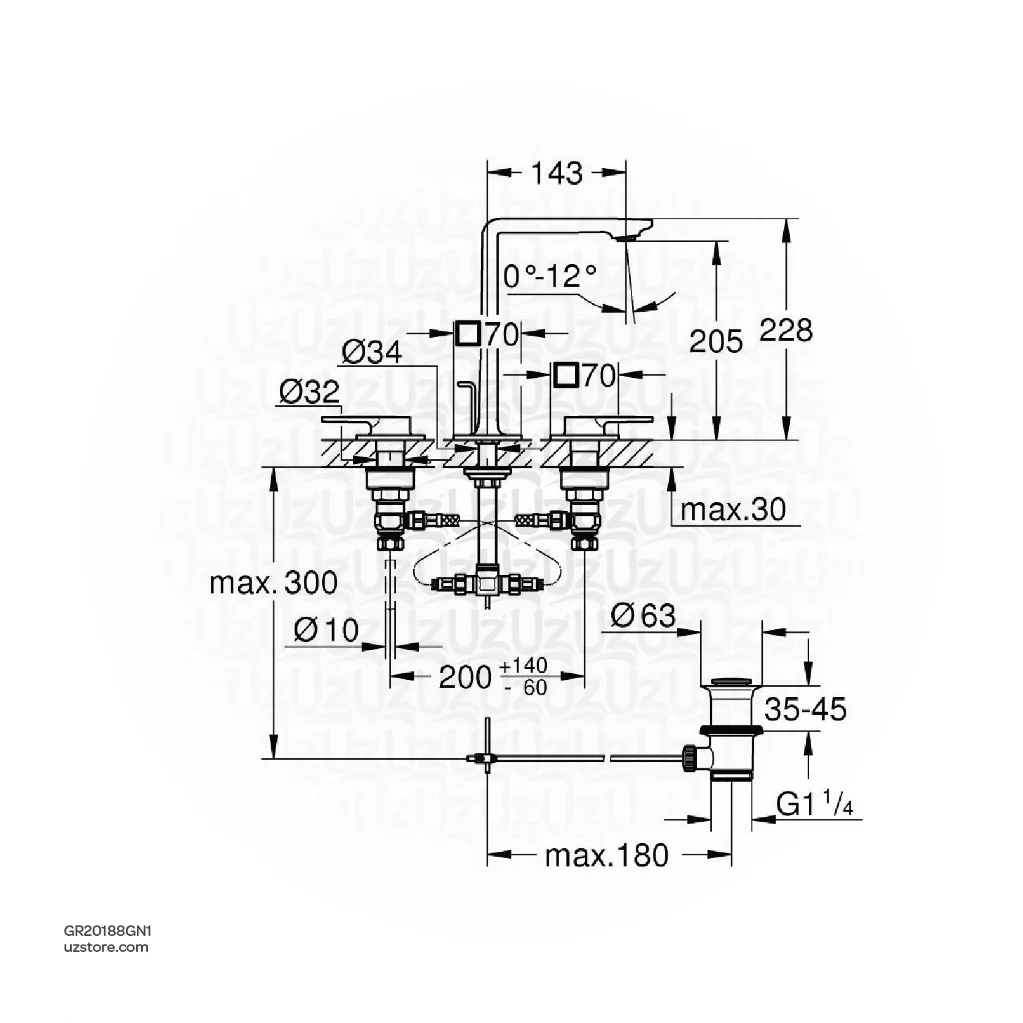 Uzstore GROHE Allure 3-hole basin mixer Half Inch M-Size , 20188GN1 , brushed cool sunrise  GR20188GN1-02.webp