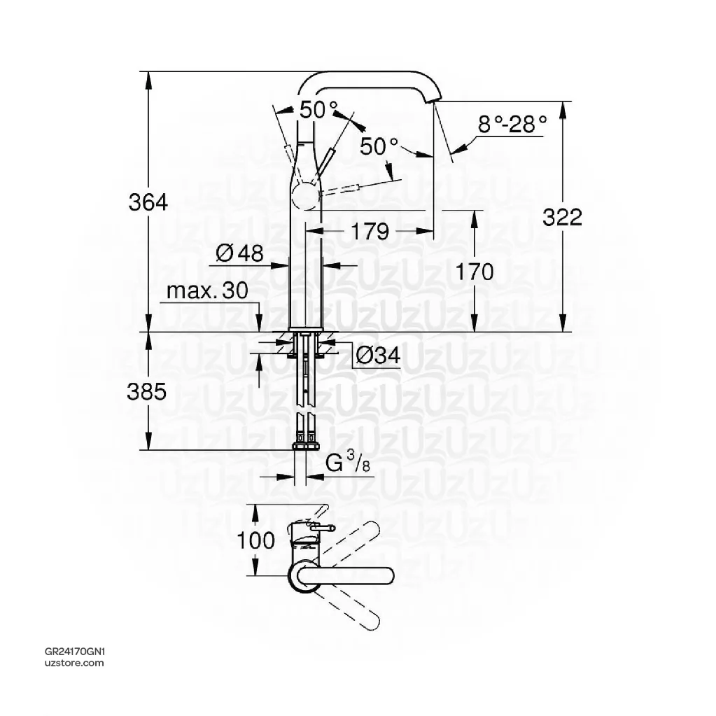 Uzstore GROHE Essence Single-lever basin mixer Half Inch  XL-Size , 24170GN1 , brushed cool sunrise GR24170GN1-02.webp
