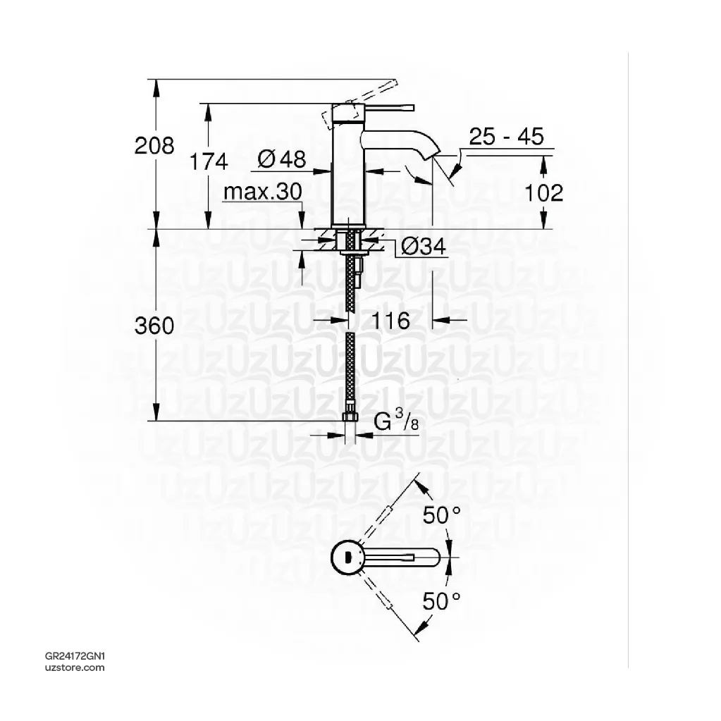 Uzstore GROHE Essence Single-lever basin mixer Half inch S-Size , 24172GN1 , brushed cool sunrise GR24172GN1-02.webp