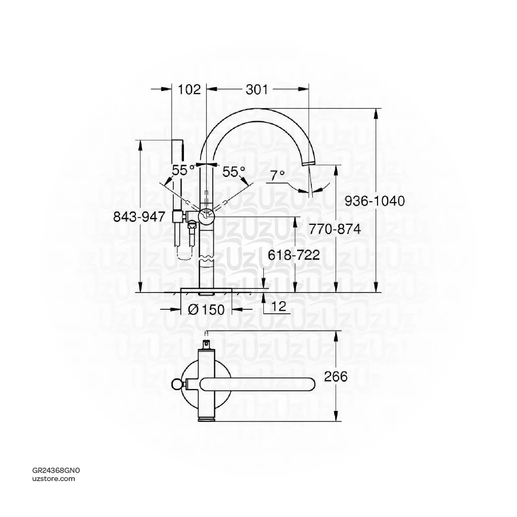 Uzstore  GROHE Atrio Single-lever bath mixer , floor mounted , 24368GN0 , Brushed Cool Sunrise GR24368GN0-02.webp
