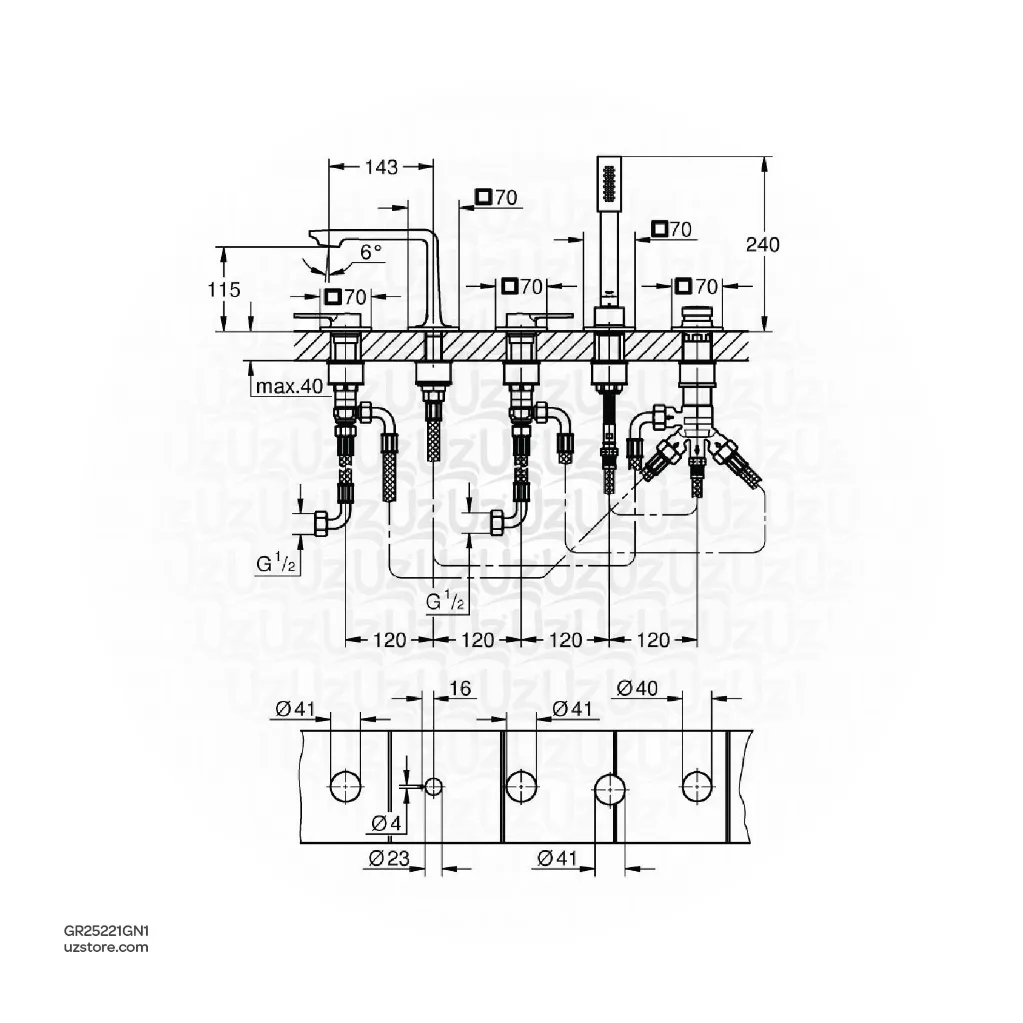 Uzstore  GROHE Allure 5-hole bath shower combination , 25221GN1 , brushed cool sunrise GR25221GN1-02.webp