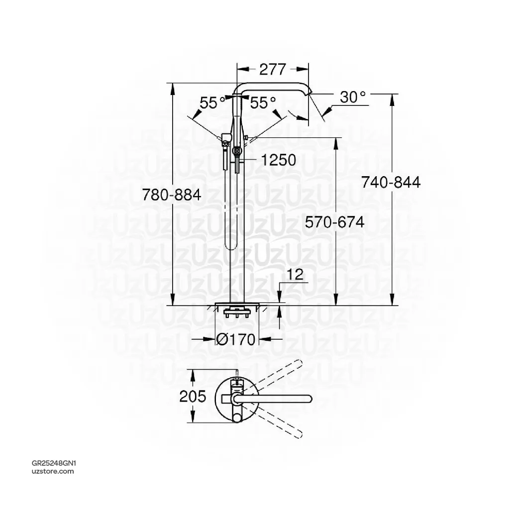 Uzstore  GROHE Essence Single-lever bath mixer Half Inch , floor mounted , 25248GN1 , brushed cool sunrise GR25248GN1-02.webp