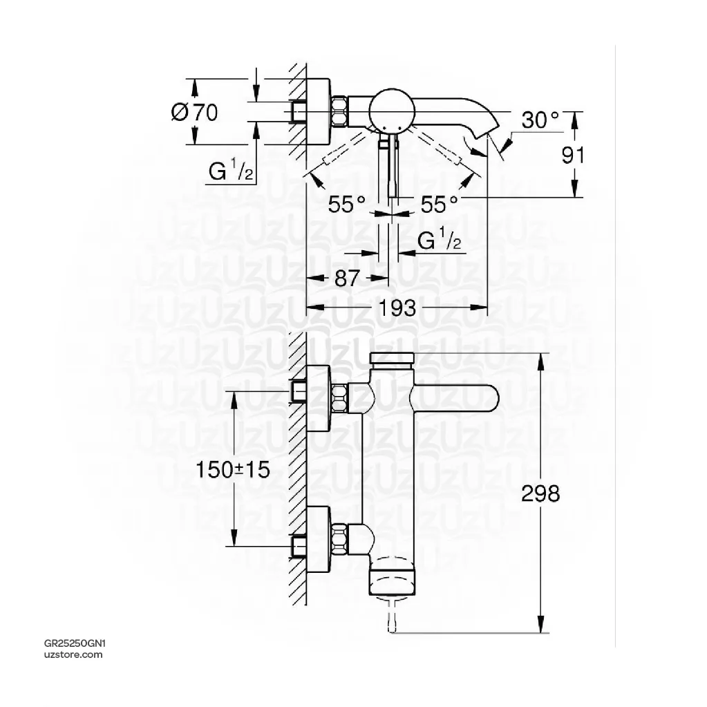 Uzstore GROHE Essence Single-lever bath mixer Half Inch , 25250GN1 , brushed cool sunrise GR25250GN1-02.webp