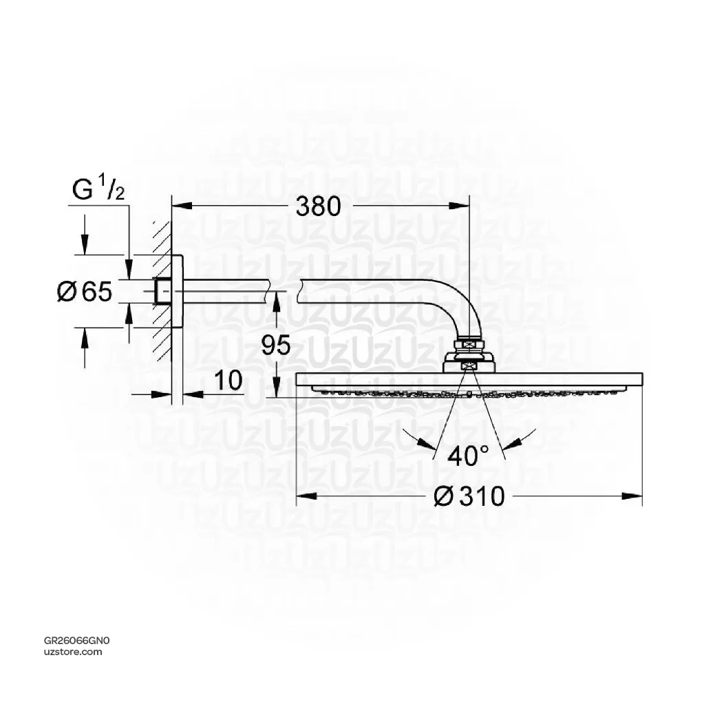 Uzstore GROHE Rainshower Cosmopolitan 310 Head shower set 380 mm , 1 spray , 26066GN0 , brushed cool sunrise GR26066GN0-02.webp