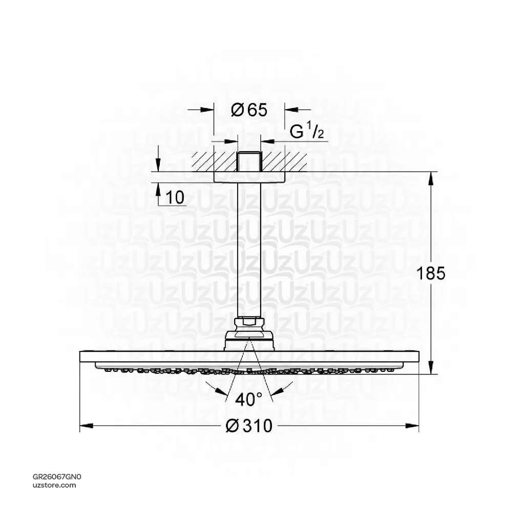Uzstore Rainshower Cosmopolitan 310 Head shower set ceiling 142 mm, 1 spray GR26067GN0-02.webp