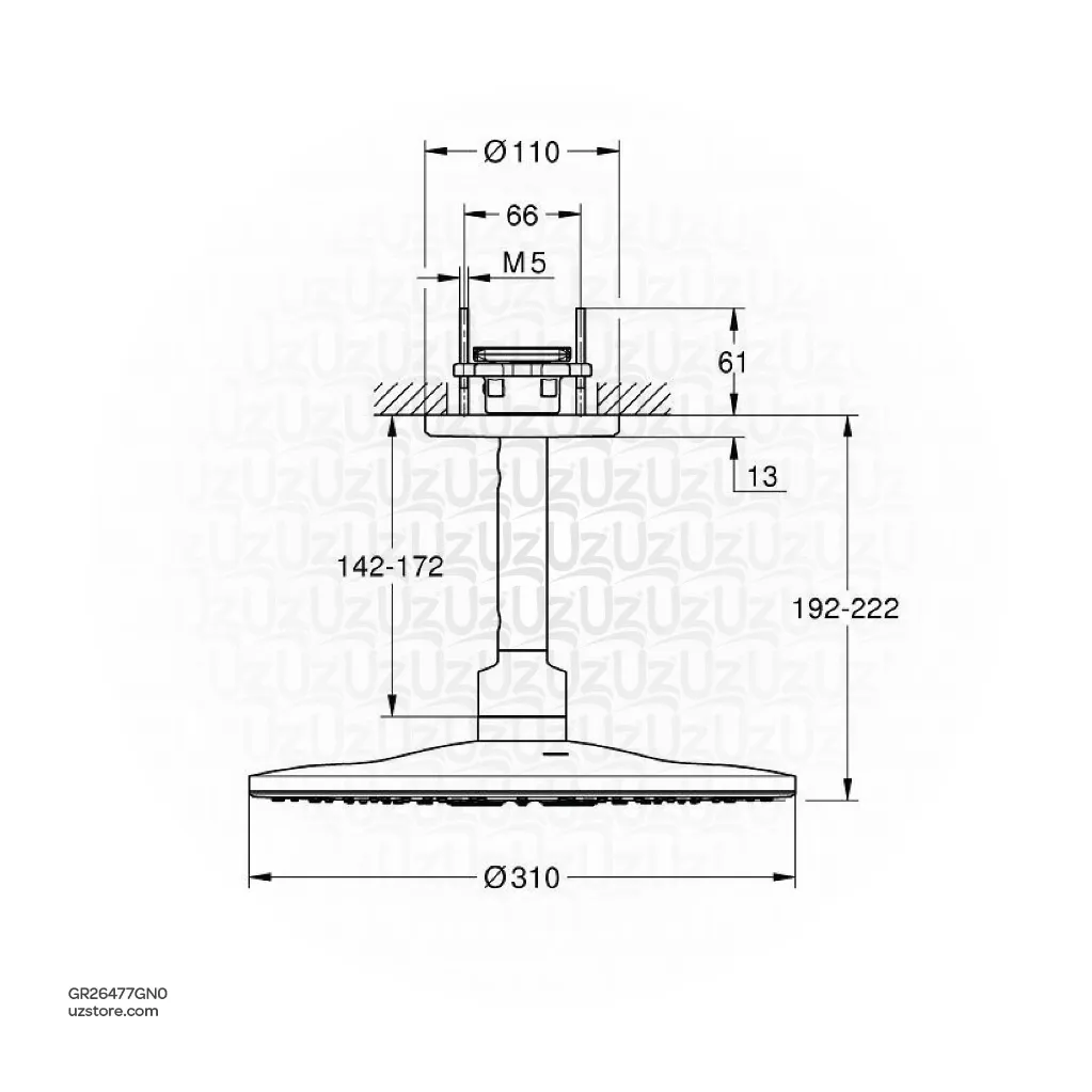 Uzstore Rainshower SmartActive 310 Head shower set ceiling 142 mm, 2 sprays GR26477GN0-02.webp