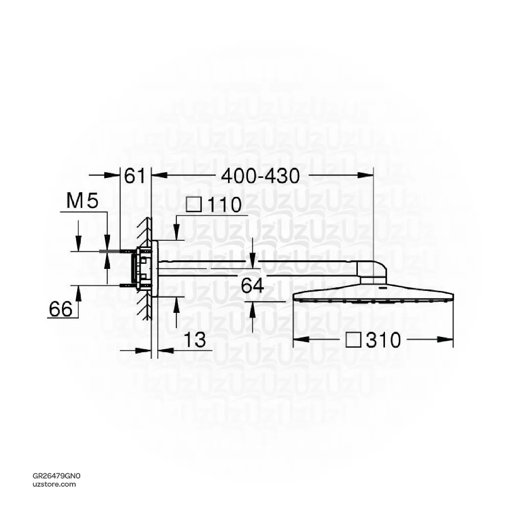 Uzstore Rainshower SmartActive 310 Cube Head shower set 430 mm, 2 sprays GR26479GN0-02.webp