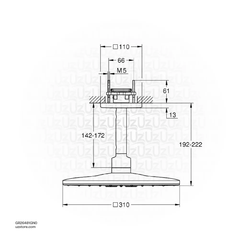 Uzstore Rainshower SmartActive 310 Cube Head shower set ceiling 142 mm, 2 sprays GR26481GN0-02.webp