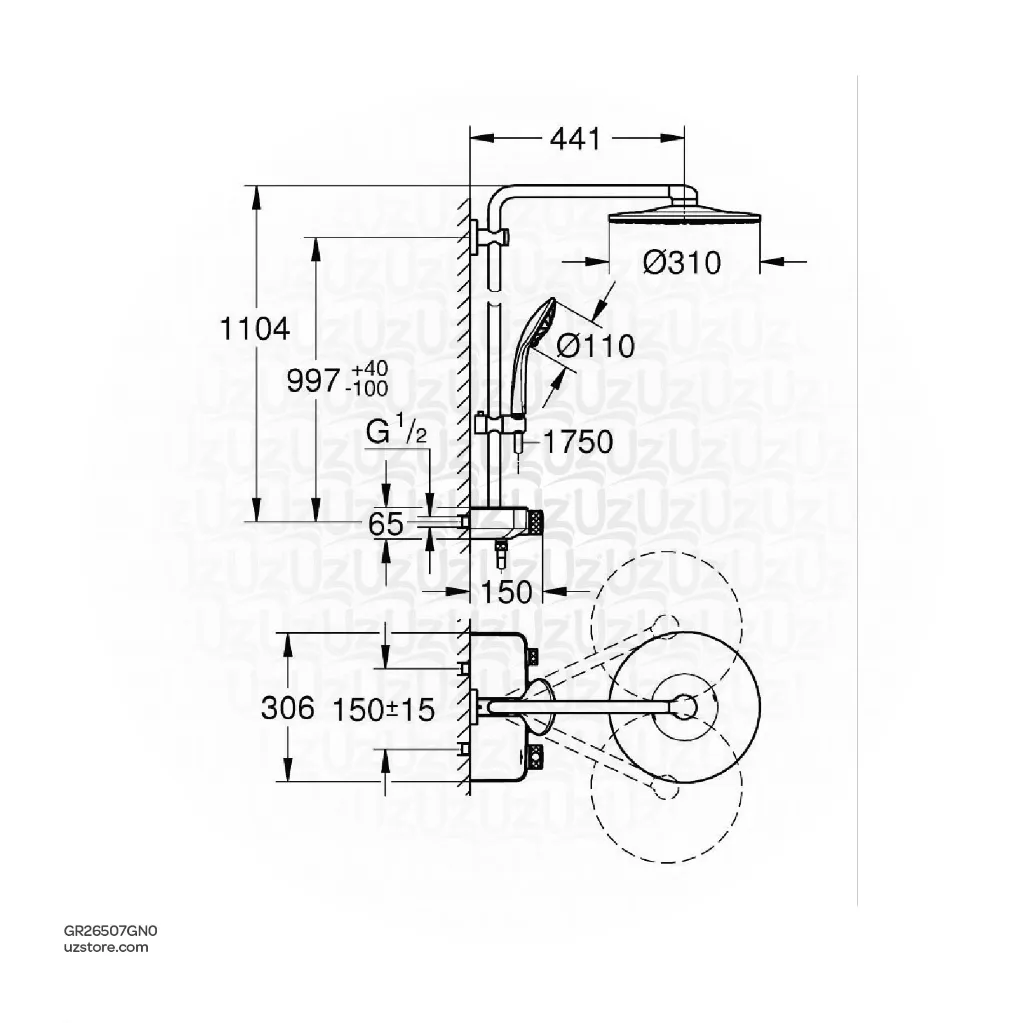 Uzstore Shower system with thermostat for wall mounting  GR26507GN0-02.webp