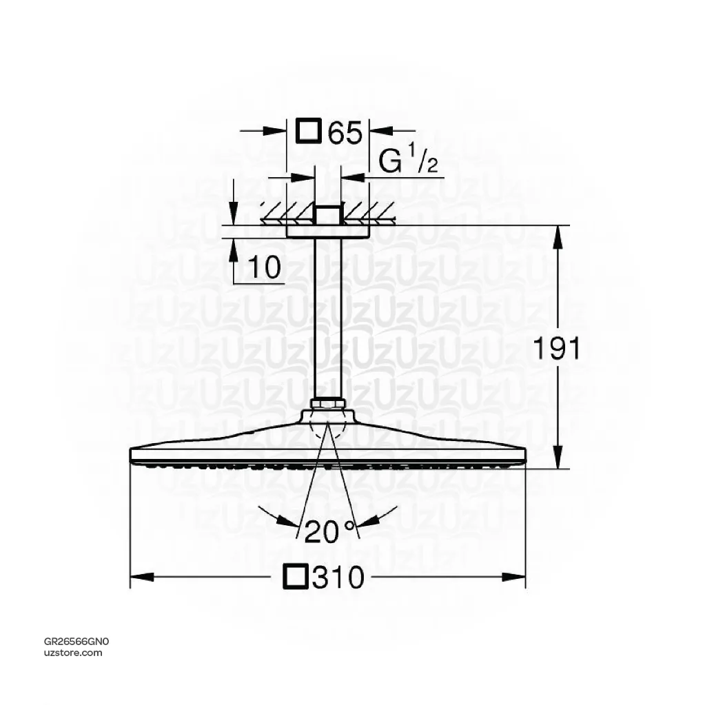 Uzstore Rainshower Mono 310 Cube Head shower set ceiling 142 mm, 1 spray GR26566GN0-02.webp